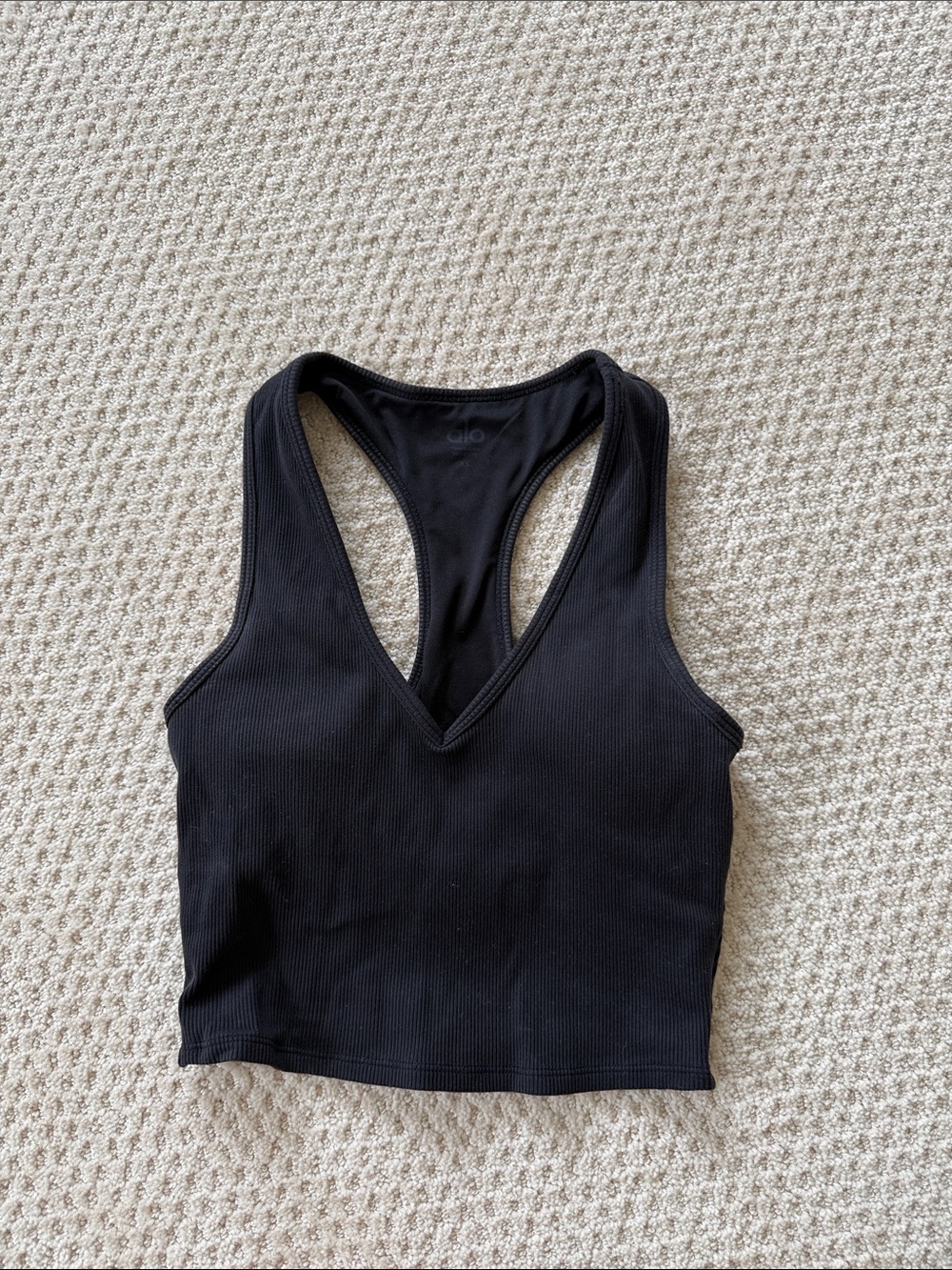 ALO Yoga Black Ribbed V-Neck Racerback Crop Tank